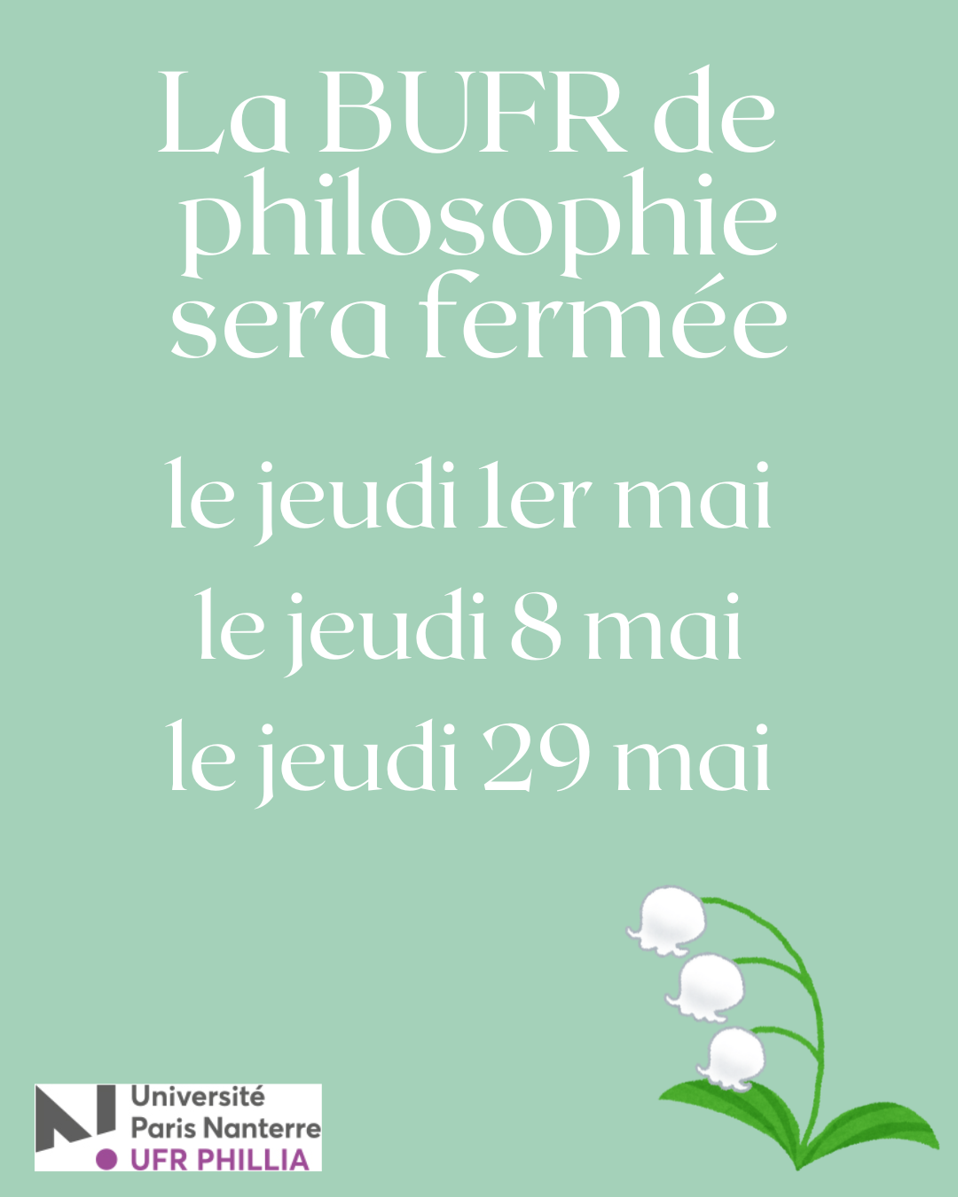 Fermetures mois de Mai