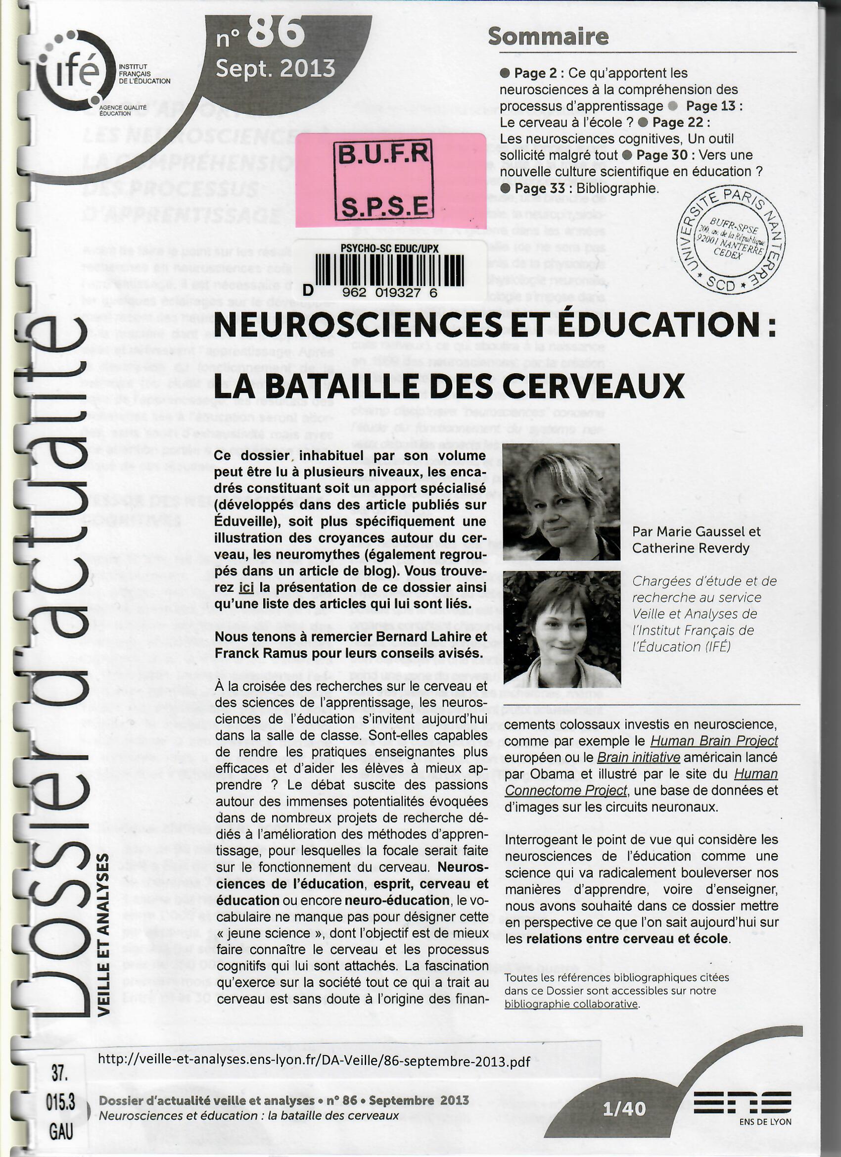 neurosciences et éducation